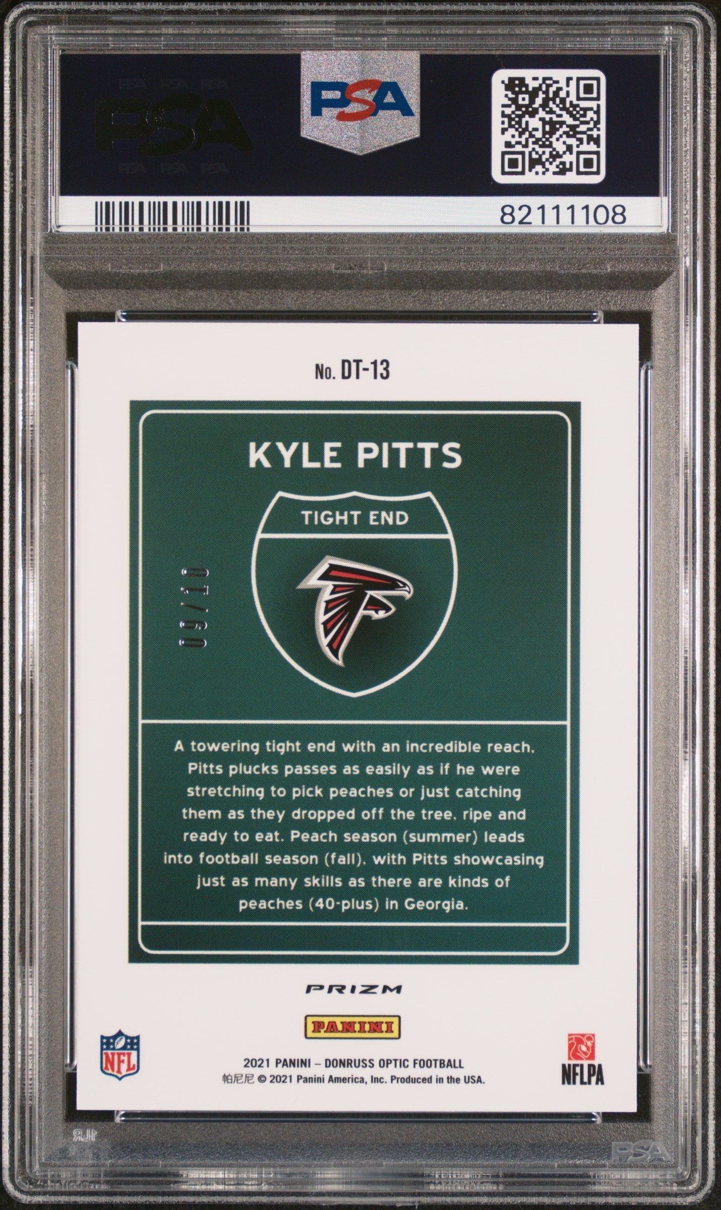 2021 Donruss Optic Downtown Gold Kyle Pitts #DT13 /10 PSA 9