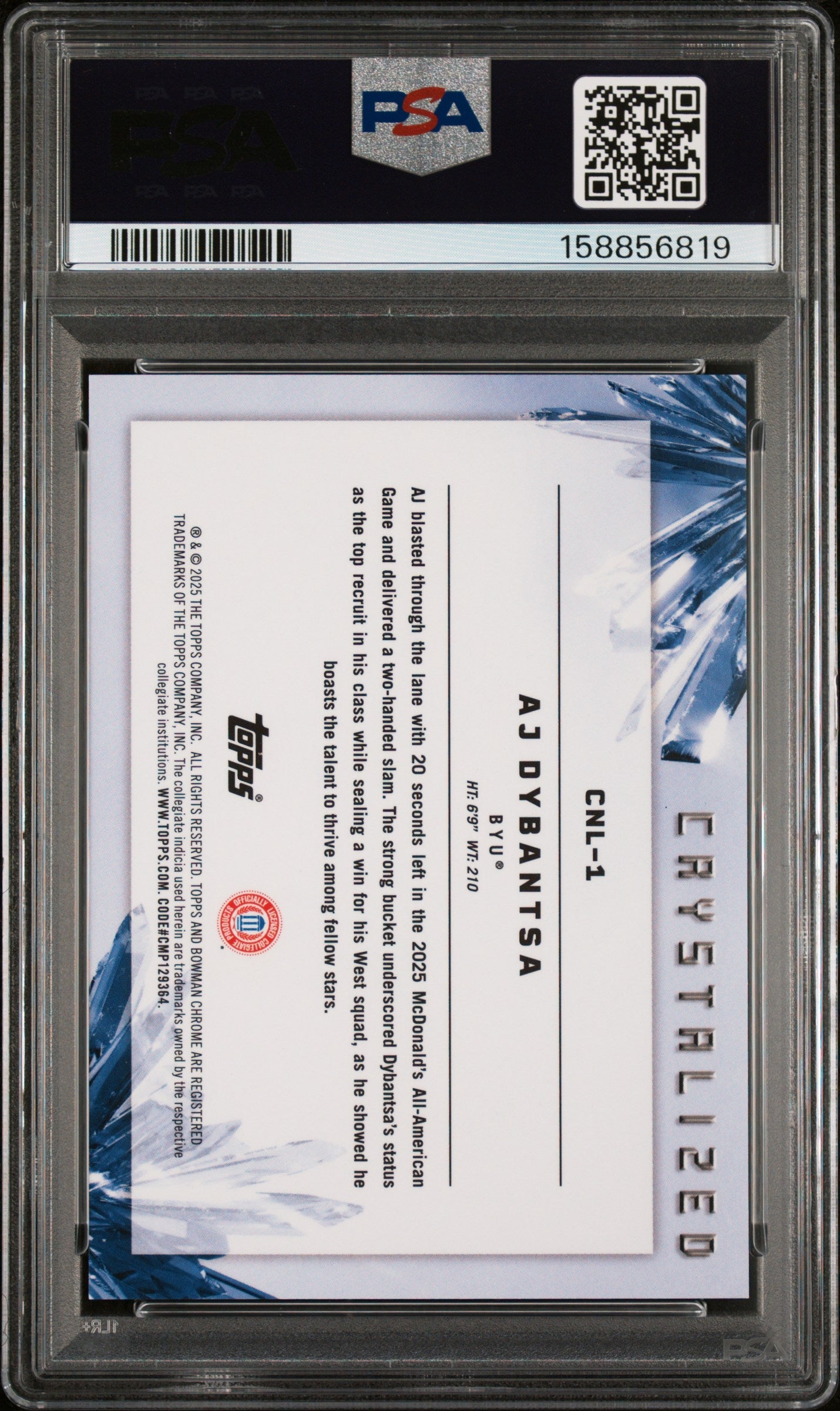 2025 Bowman Chrome Crystalized Nil Aj Dybantsa #CNL-1 PSA 9