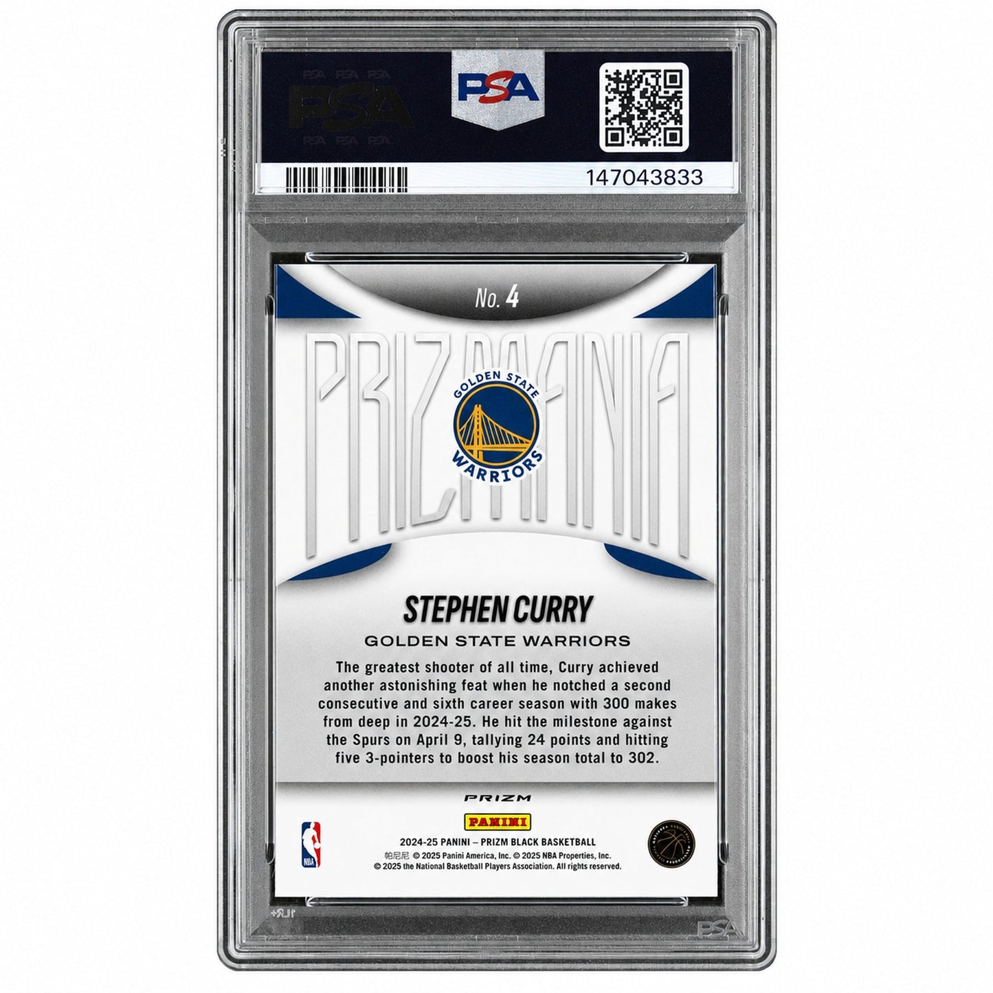 2024 Panini Prizm Black Prizmania Stephen Curry #4 PSA 8