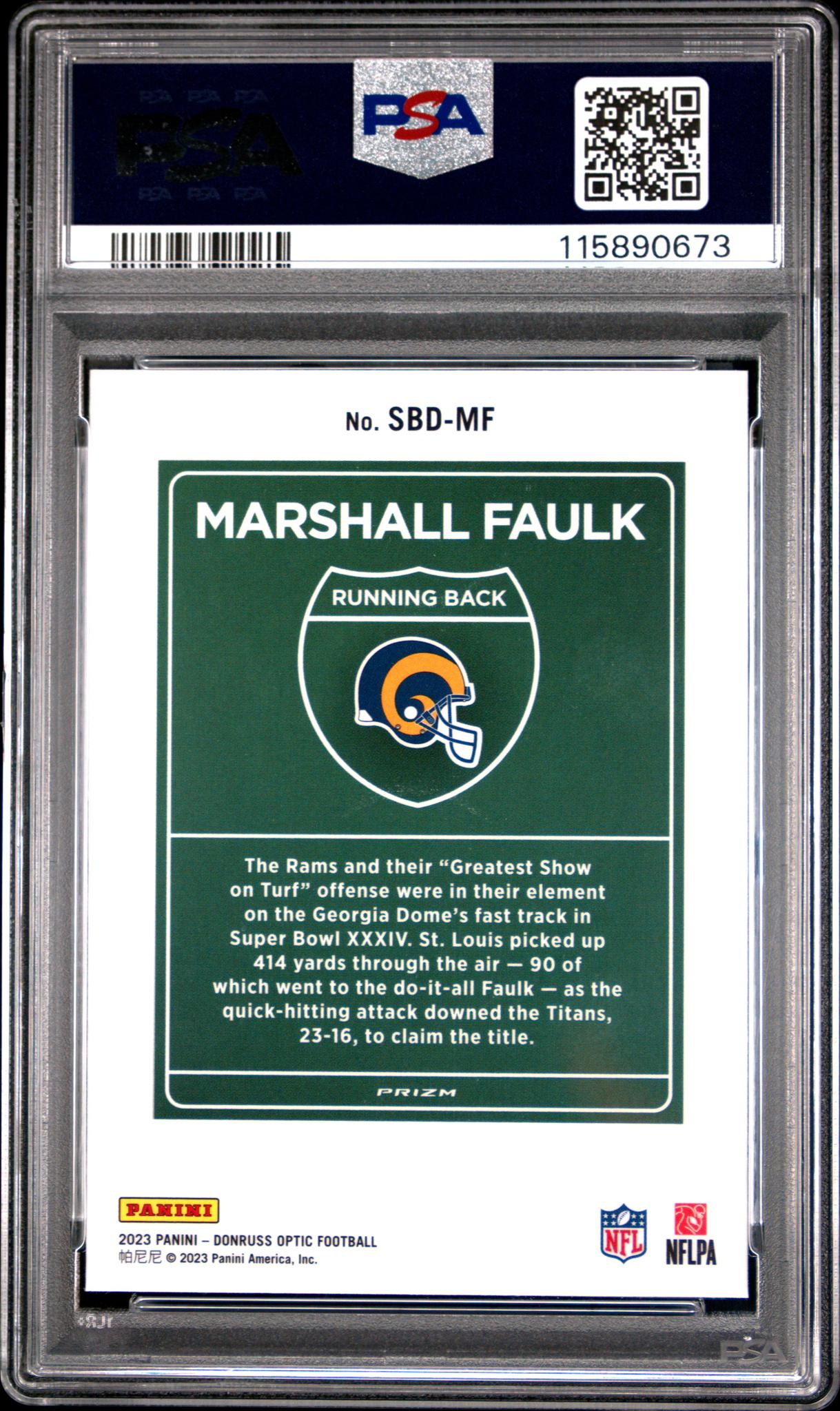 2023 Donruss Optic Super Bowl Downtown Marshall Faulk #SBDMF PSA 10