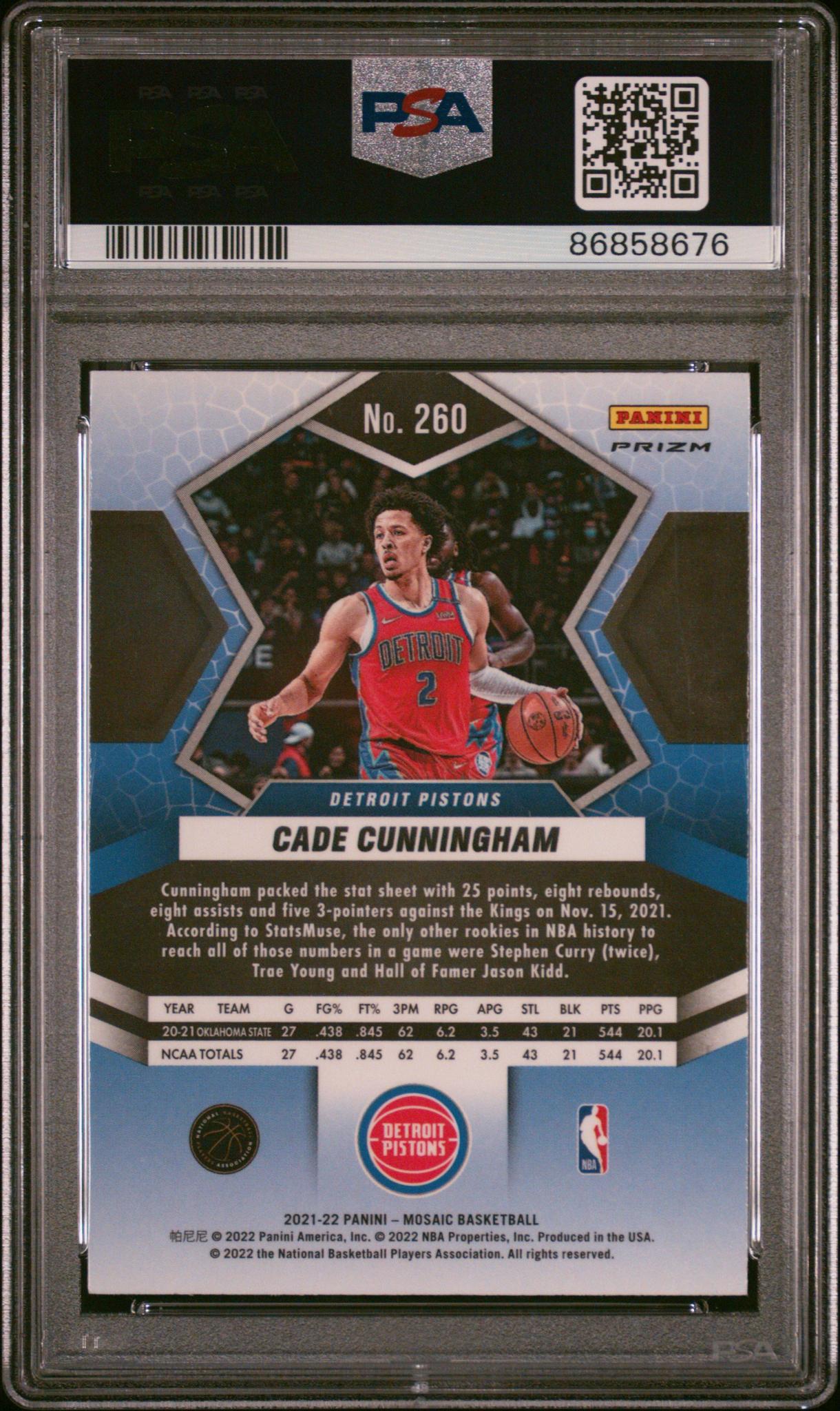 2021 Panini Mosaic White Sparkle Cade Cunningham #260 PSA 10