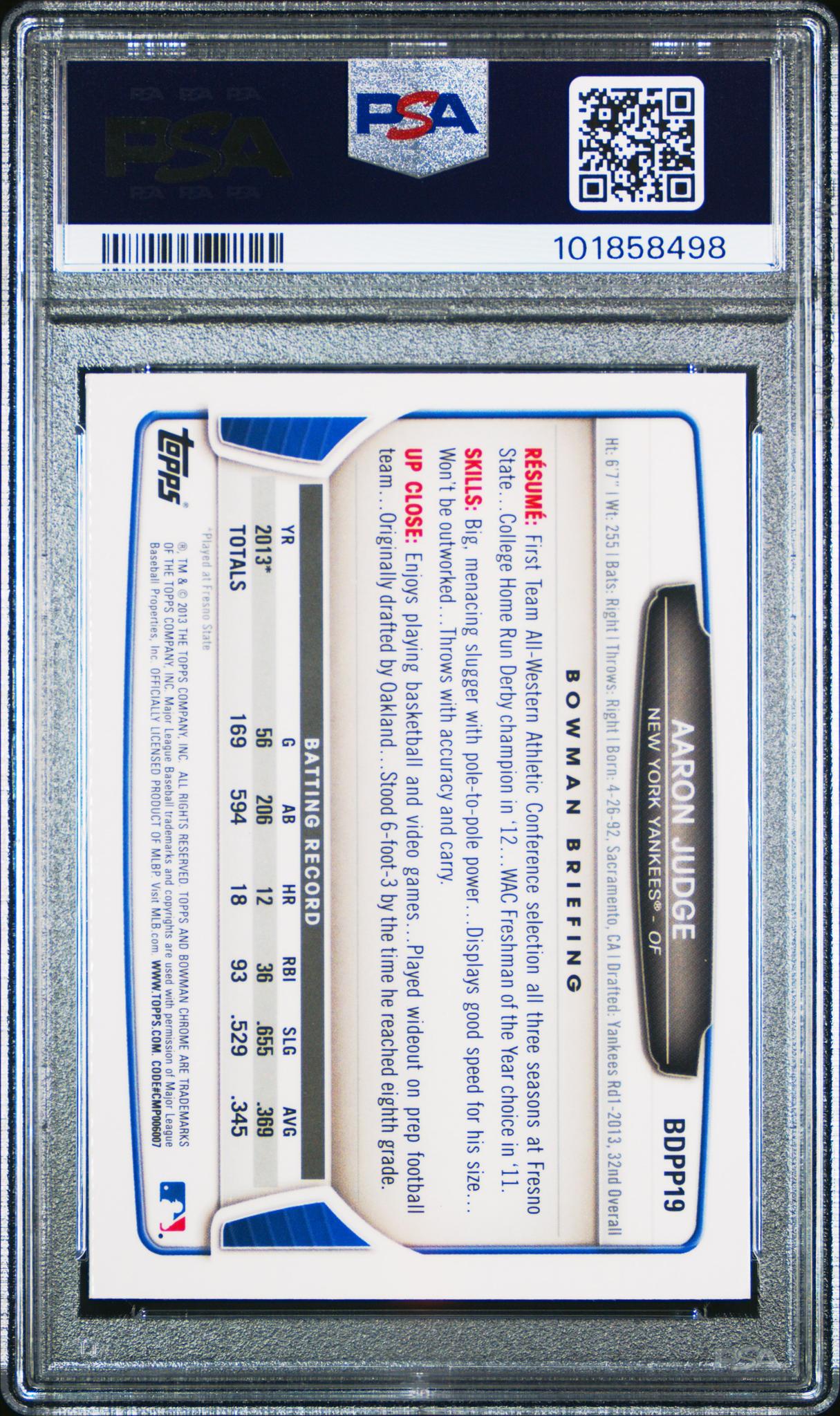 2013 Bowman Draft Picks and Prospects Chrome Aaron Judge #BDPP19 PSA 10