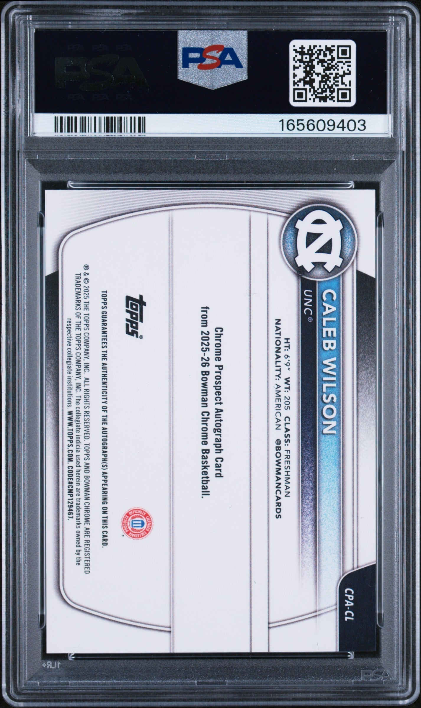 2025 Bowman Chrome Prospect Autographs Chrome Prs Au-Mini Diamond Caleb Wilson #CPA-CL /100 PSA 10
