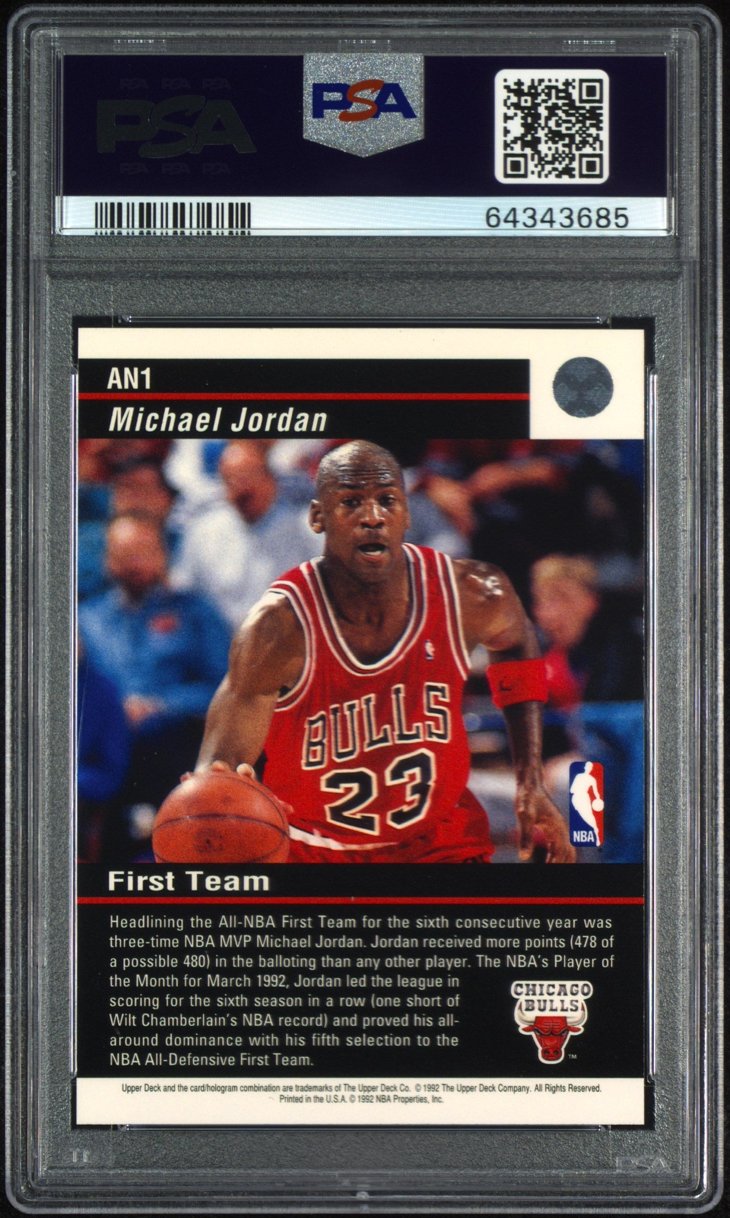 1992 Upper Deck All-Nba Michael Jordan #AN1 PSA 9
