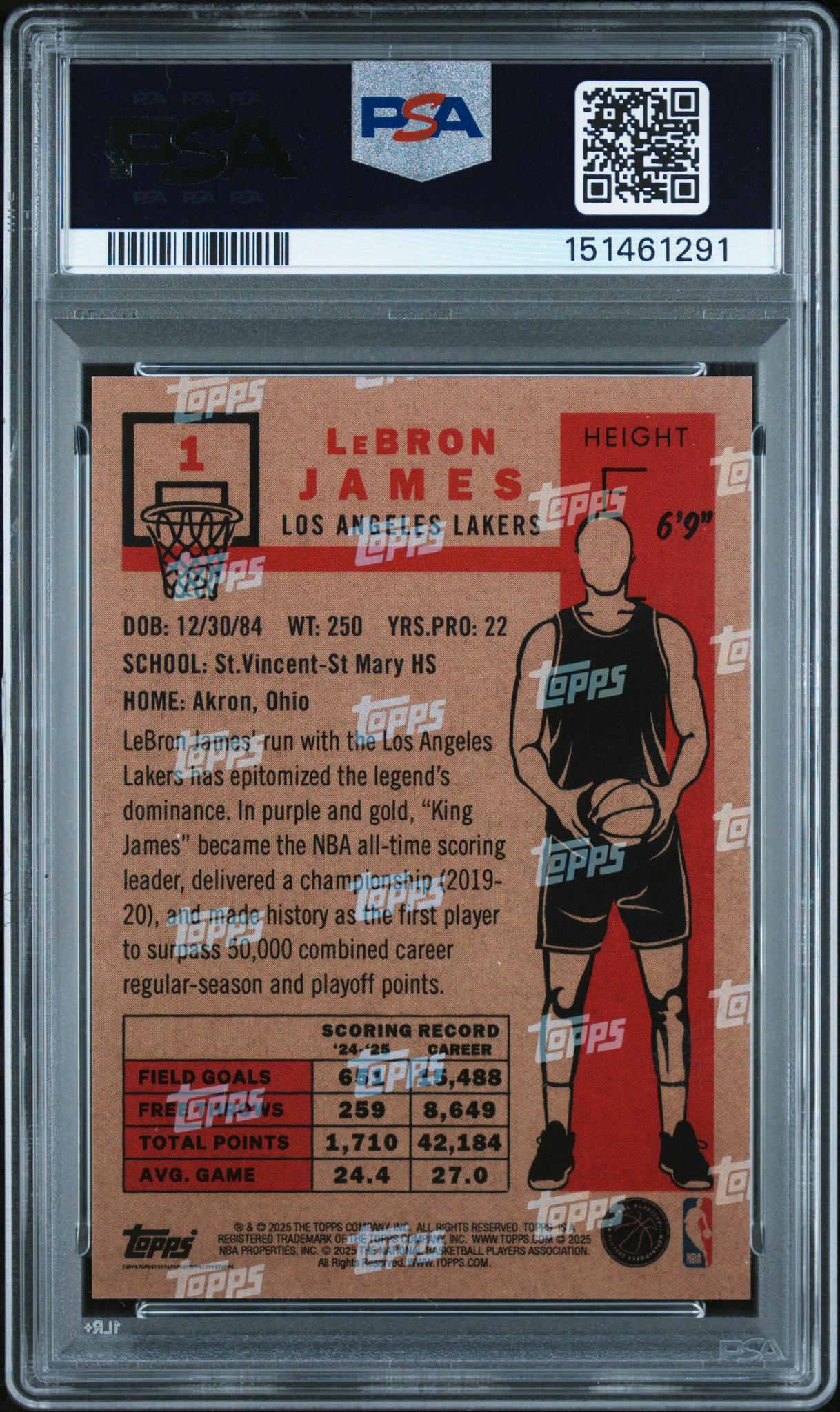 2025 Topps Living Chrome-Refractor LeBron James #1 PSA 8