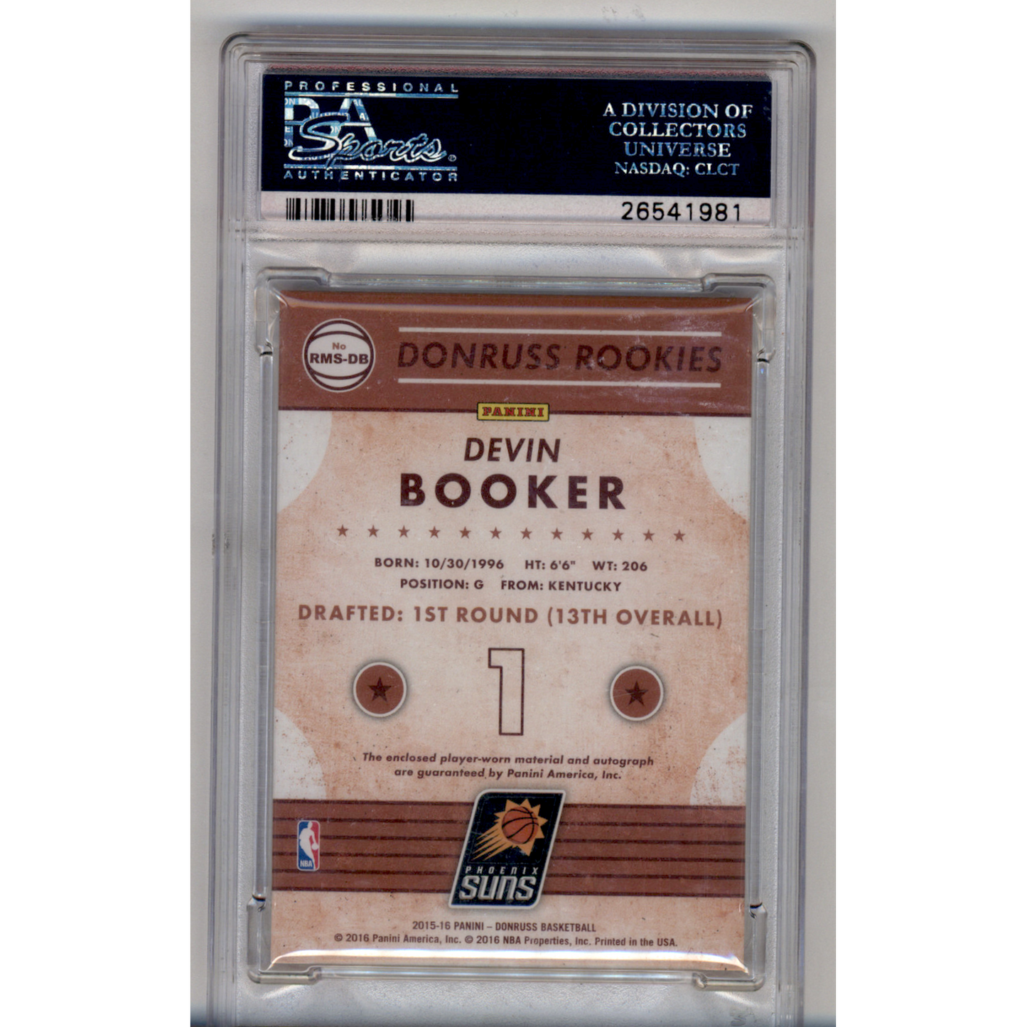 2015 Panini Donruss Rookie Material Signatures Devin Booker #RMSDB SIG. PSA 10