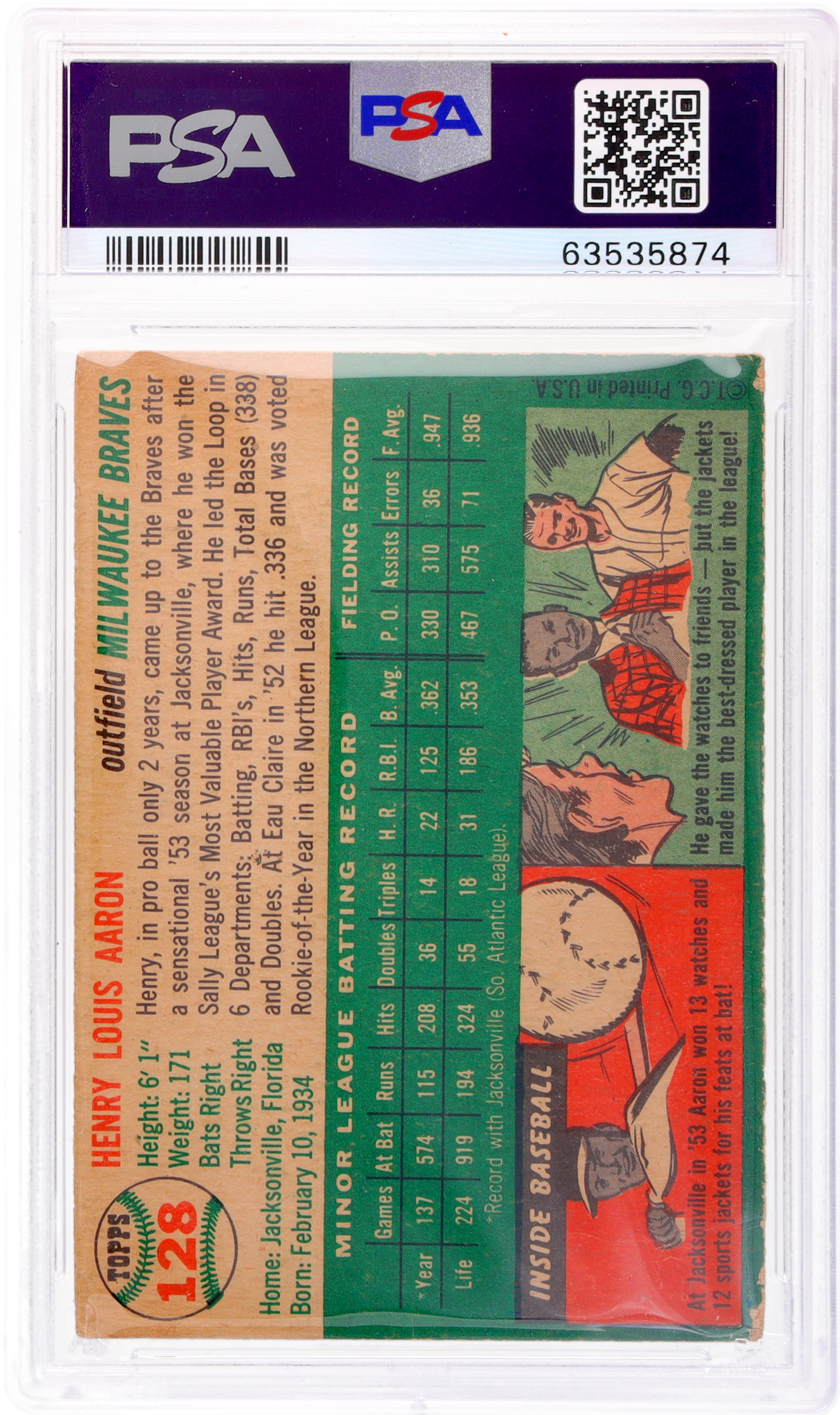 1954 Topps Hank Aaron #128 PSA 2