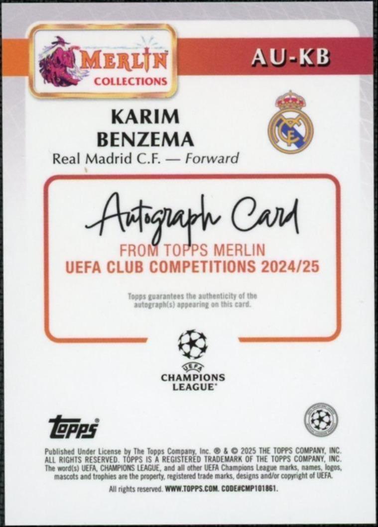 2024-25 Topps Merlin Chrome Karim Benzema Auto Black Refractor Mojo #/10