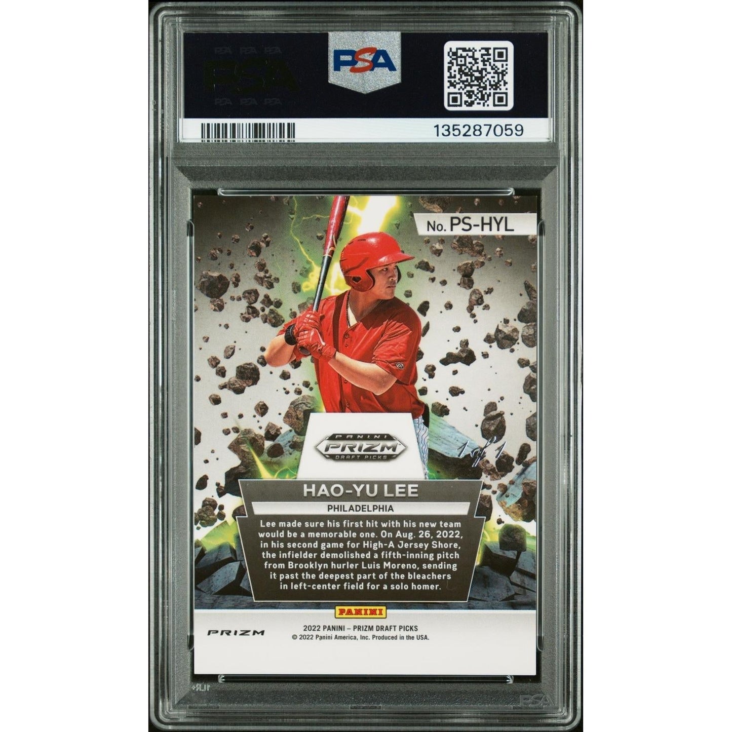 2022 Panini Prizm Draft Picks Power Surge Hao-Yu Lee #PSHYL PWR. Surge Gold Vinyl PSA 9