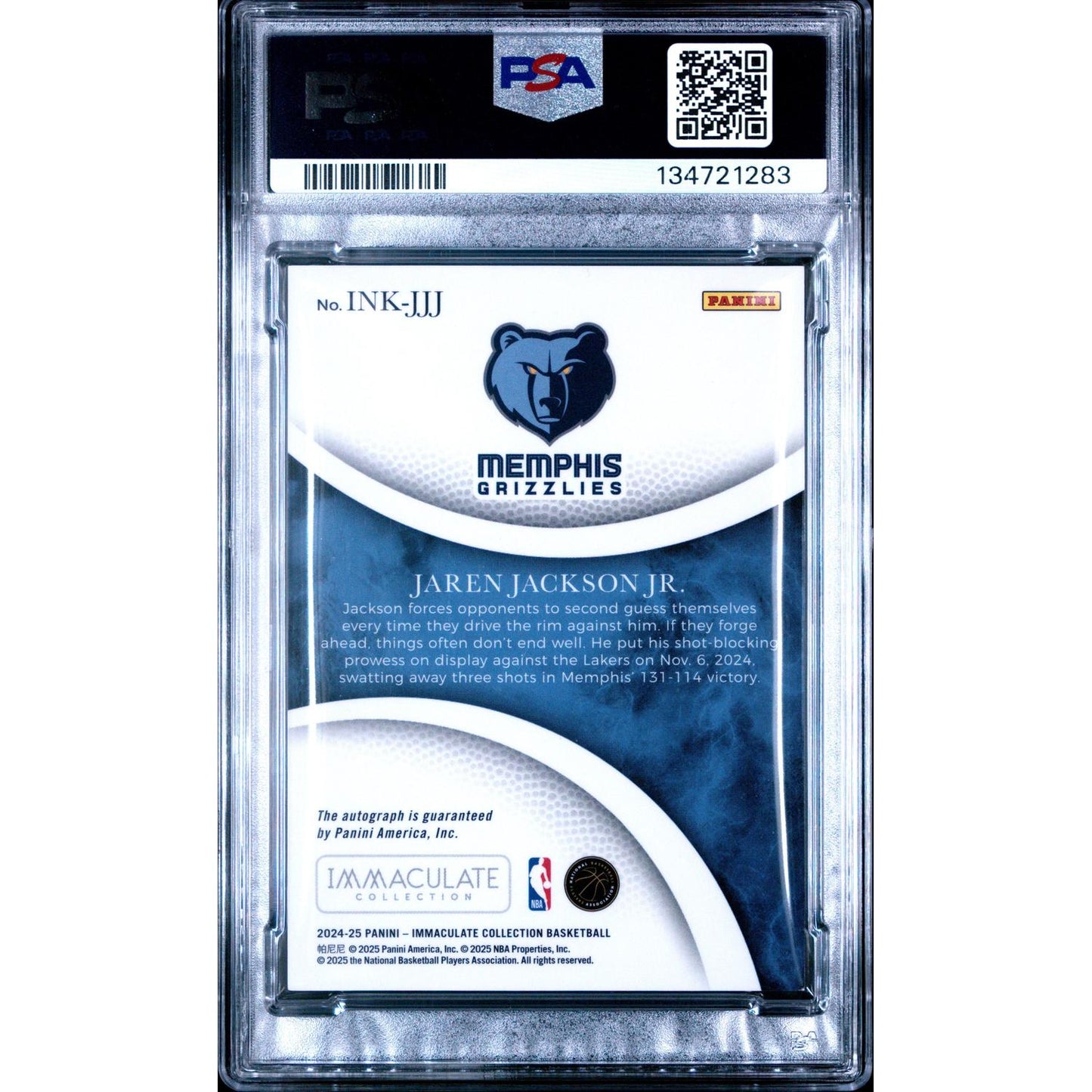 2024 Panini Immac Collection Immaculate Ink Jaren Jackson JR. #INK-JJJ PSA 8