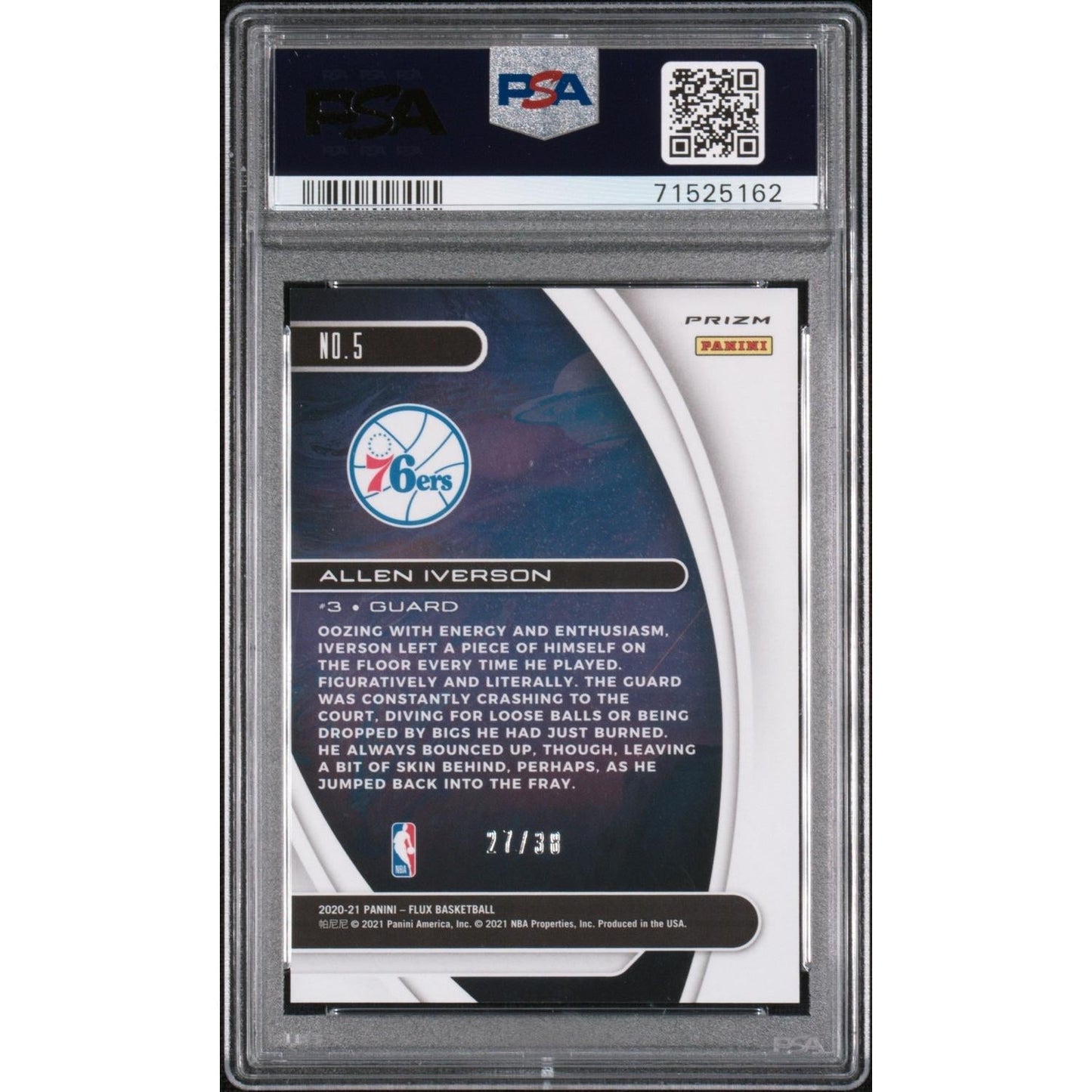 2020 Panini Flux Titan Legends Allen Iverson #5 Purple Scope PSA 10