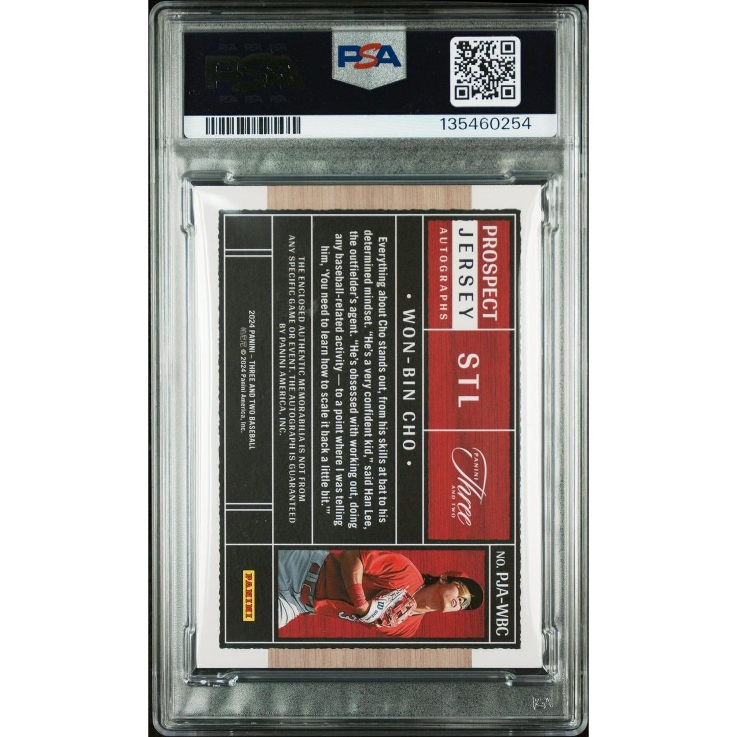 2024 Panini Three And Two Prospect Jersey Autographs Won-Bin Cho #PJAWBC PLT PSA 9