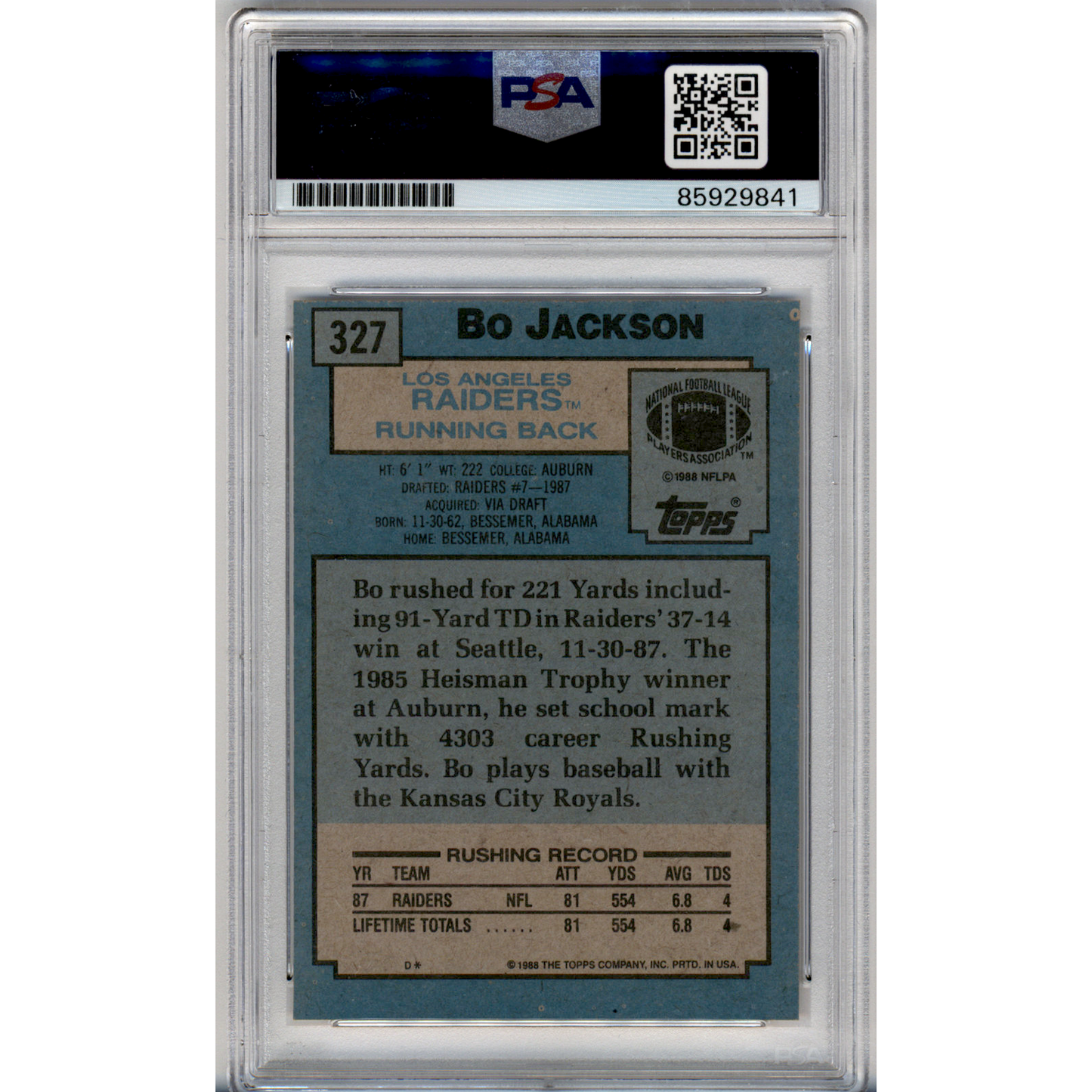 Bo Jackson PSA A