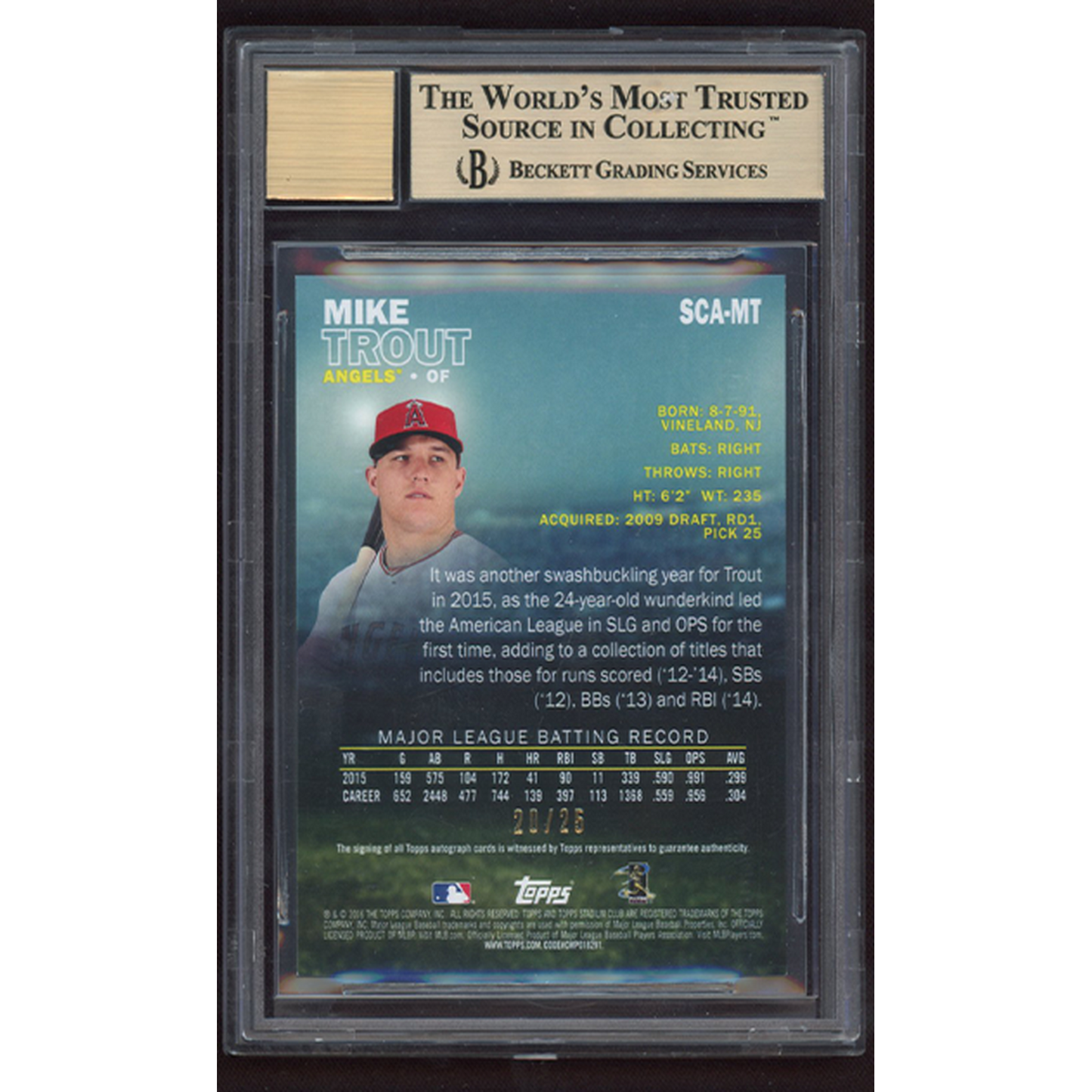2016 Stadium Club Autographs Gold Mike Trout #SCAMT BGS 9.5