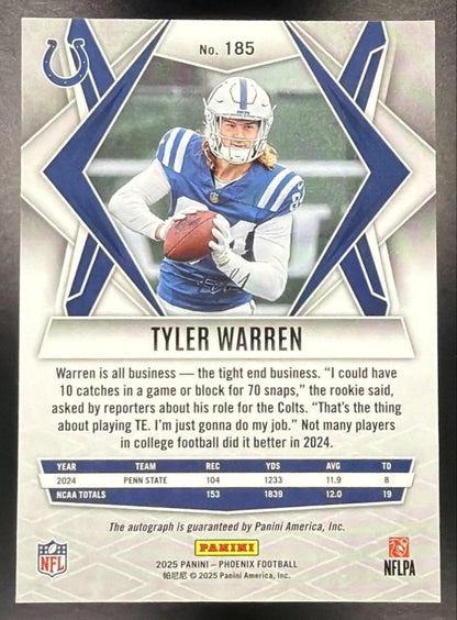 2025 Panini Phoenix Tyler Warren #185 Rookies Auto White Shimmer Prizm 1/1 RC