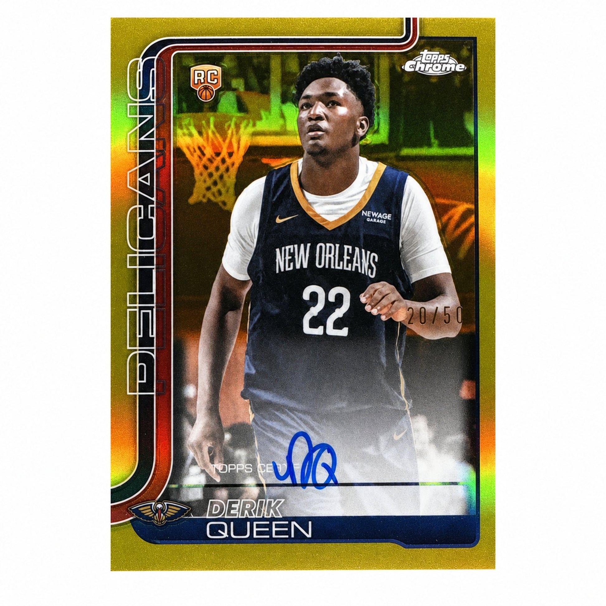 2025 Topps Chrome Derik Queen Rookie RC True Gold Refractor Auto /50
