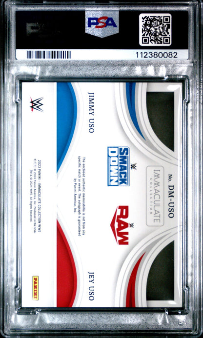 2023 Panini Immaculate WWE Dual Autographed Memorabilia Platinum 1/1 Jey Uso/Jimmy Uso #DMUSO PSA 9