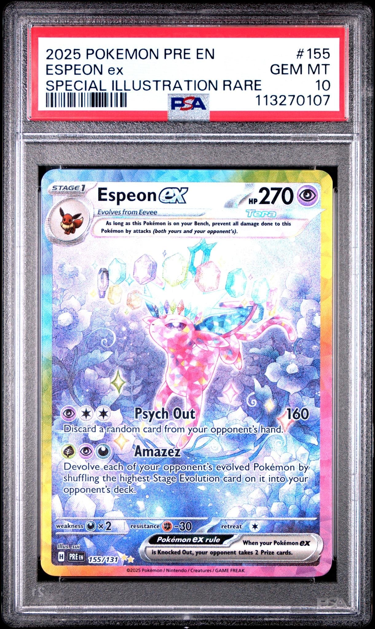 2025 Pokemon Scarlet and Violet Prismatic Evolutions Special Illustration Rare Espeon Ex #155 PSA 10 113270107