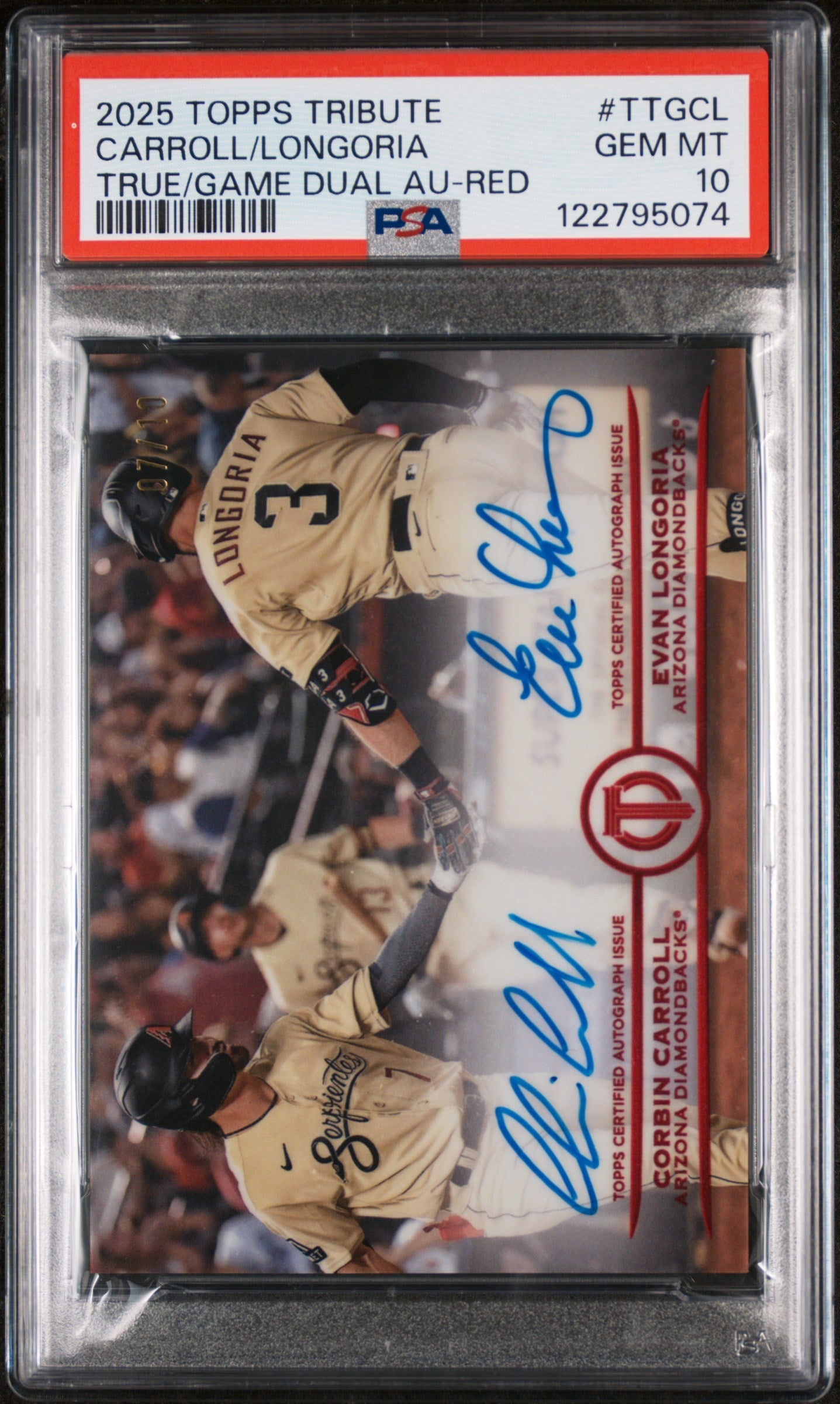 2025 Topps Tribute True to the Game Red Carroll/Longoria #TTGCL Auto /10 PSA 10