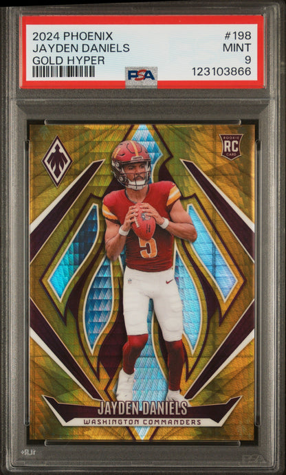 2024 Panini Phoenix Gold Hyper Jayden Daniels #198 /10 PSA 9