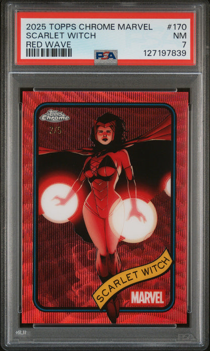 2025 Topps Chrome Marvel Red Wave Scarlet Witch #170 /5 PSA 7