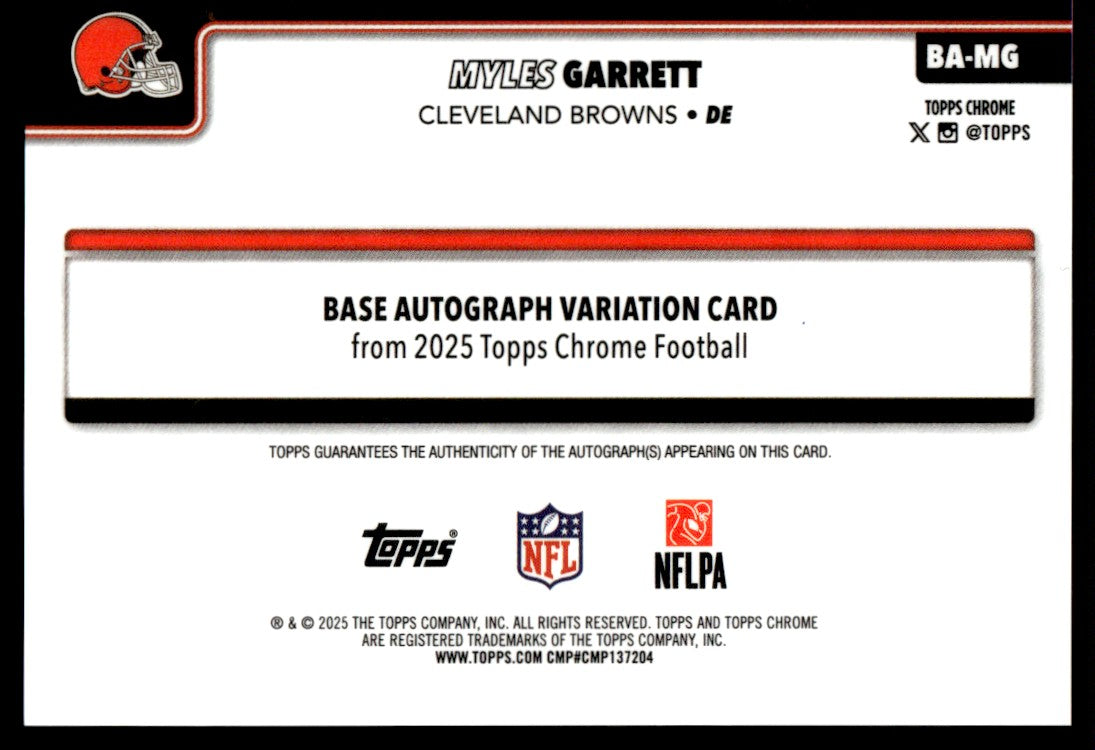 2025 Topps Chrome Myles Garrett True Orange Auto /25