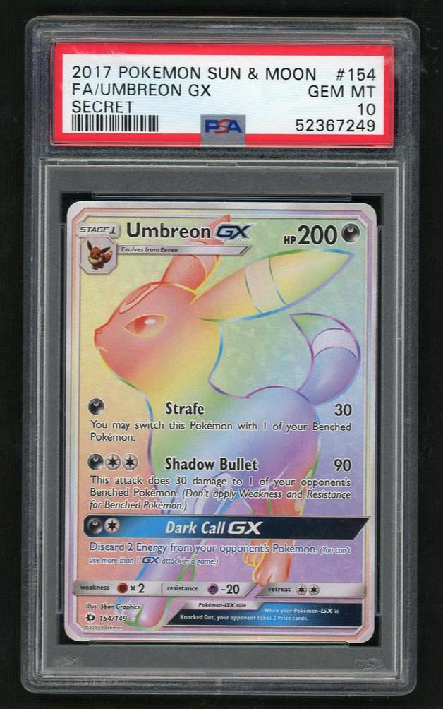 2017 Pokemon Sun and Moon Secret Umbreon Gx #154 PSA 10