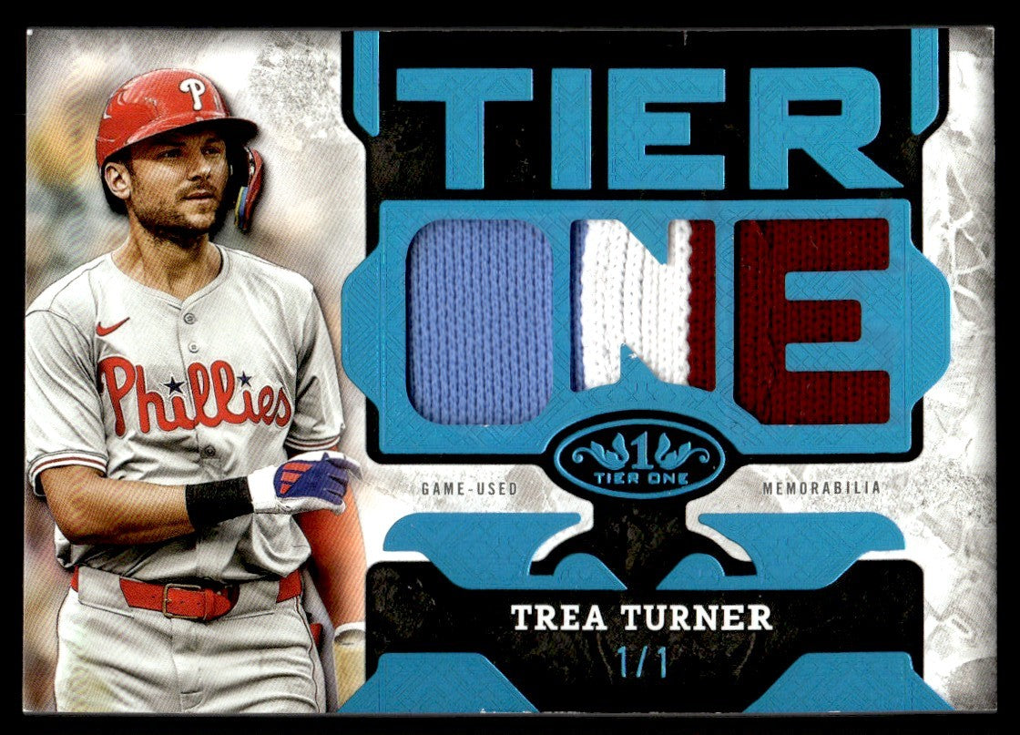 2025 Tier One Trea Turner Game-Used Triple Patch Relic Die-Cut 1/1