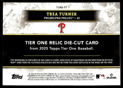 2025 Tier One Trea Turner Game-Used Triple Patch Relic Die-Cut 1/1