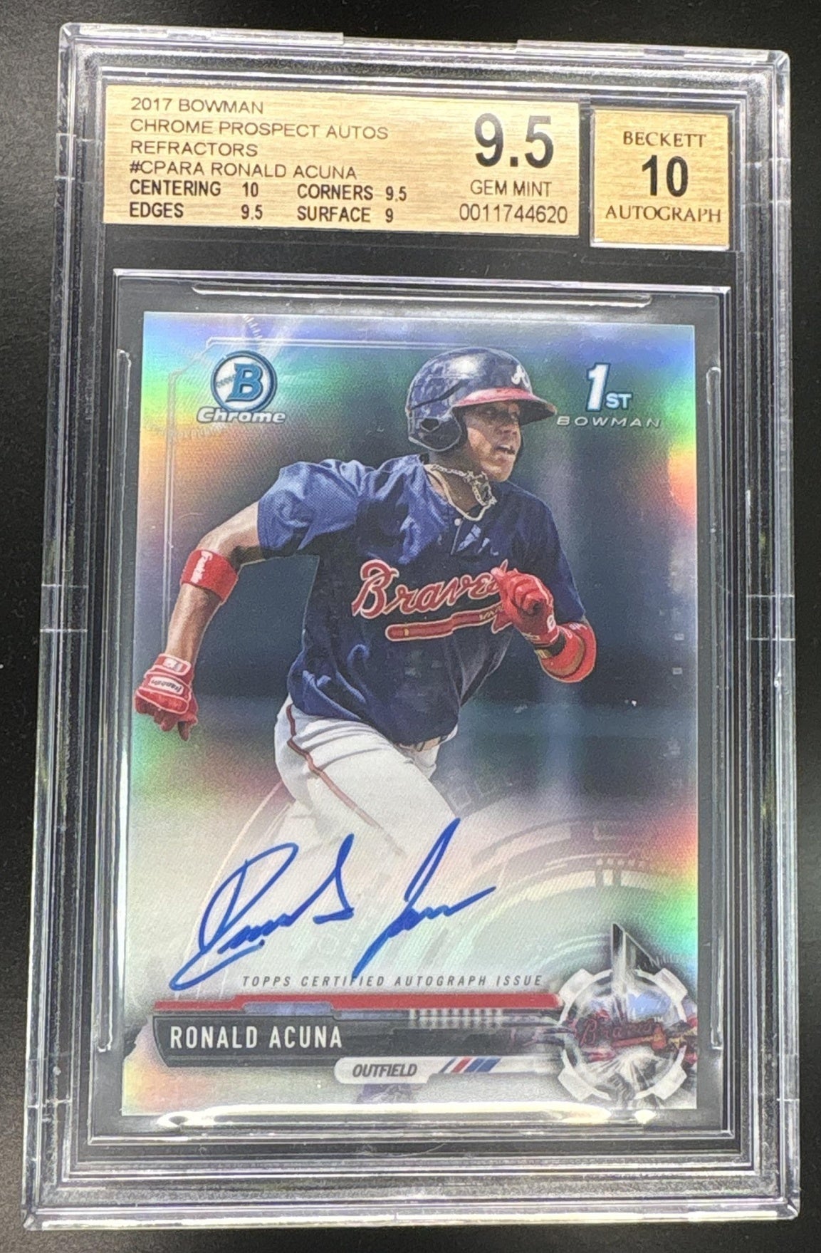 2017 Bowman Chrome Ronald Acuna 1st Refractor Auto /499 BGS 9.5