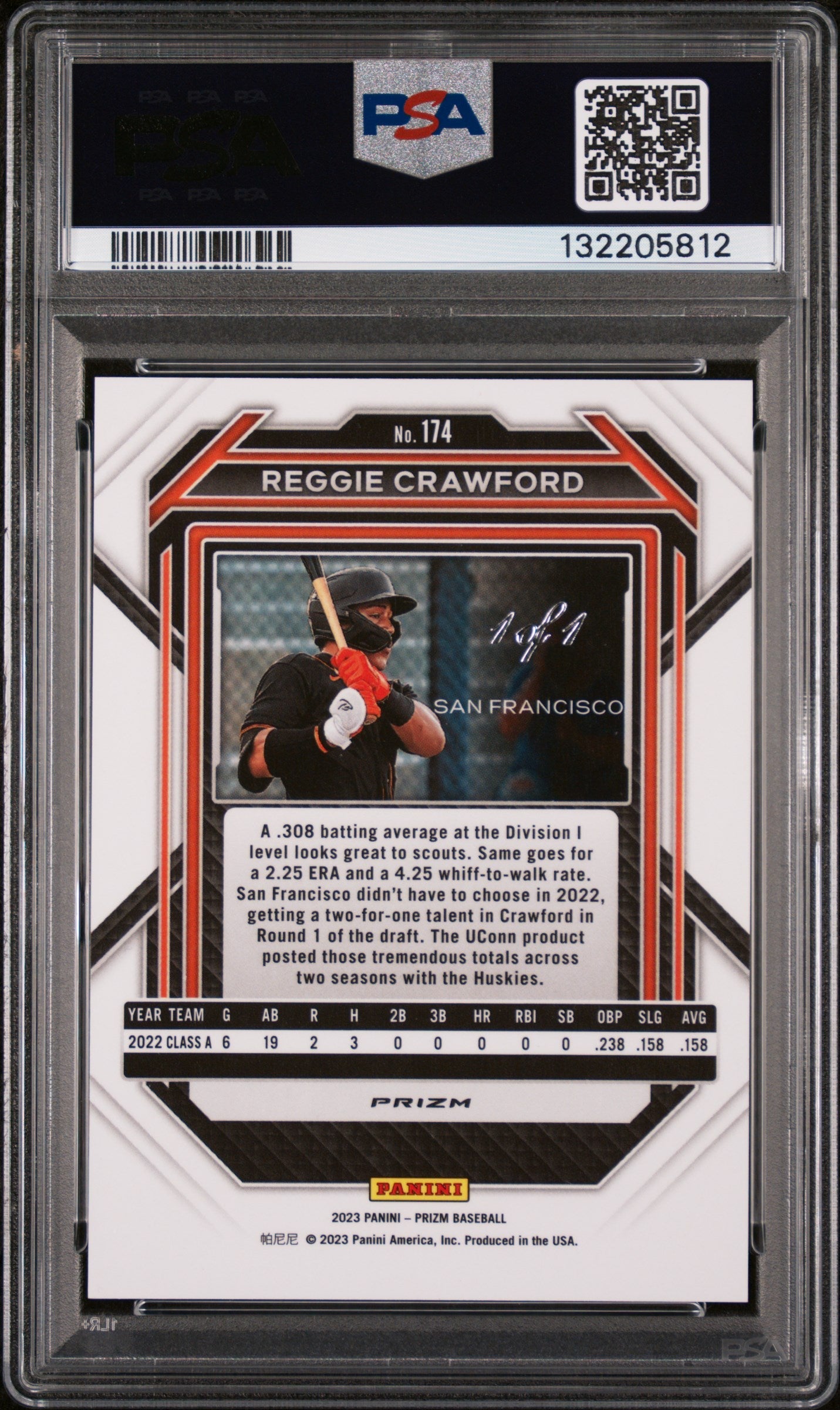 2023 Panini Prizm Gold Vinyl Prizm Reggie Crawford #174 1/1 PSA 10