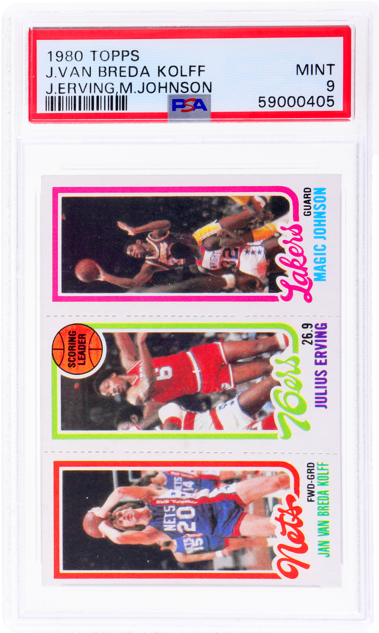 1980 Topps Scoring Leader Jan Van Breda Kolff/Julius Erving/Magic Johnson #146 PSA 9
