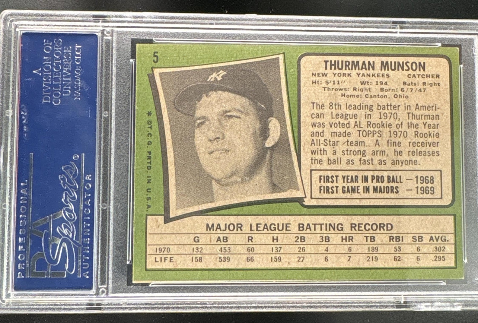 1971 Topps All Star Rookie Thurman Munson #5 PSA 6.5