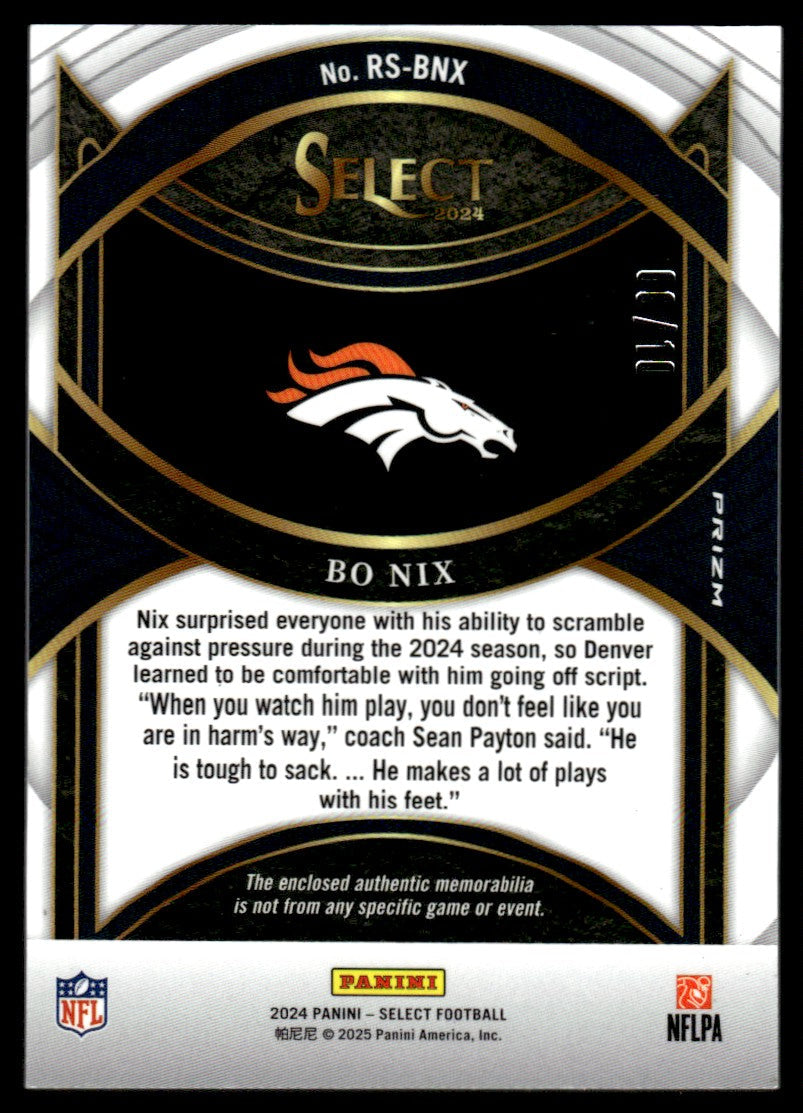 2024 Select Bo Nix Rookie Swatches Patch Gold /10