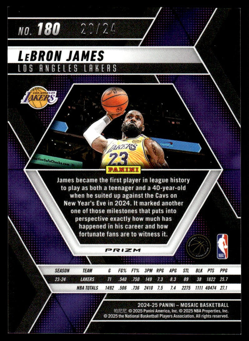 2024 Mosaic #180 LeBron James Purple Snakeskin Kobe Tribute SSP /24
