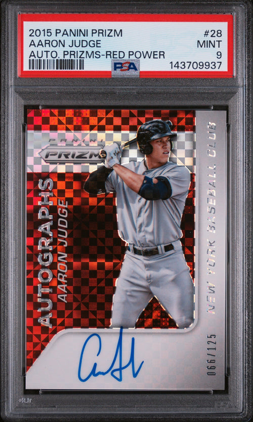 2015 Panini Prizm Autograph Prizms Red Power Aaron Judge #28 /125 PSA 9 143709937