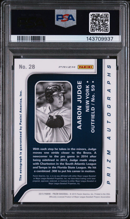 2015 Panini Prizm Autograph Prizms Red Power Aaron Judge #28 /125 PSA 9 143709937