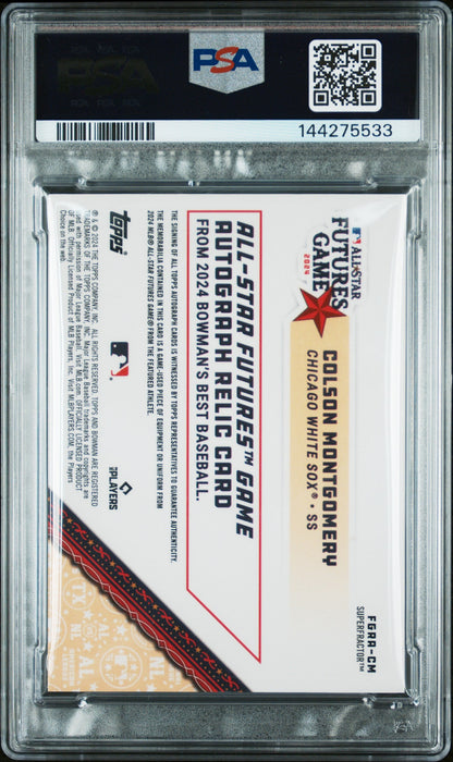 2024 Bowman's Best 2024 MLB All-Star Futures Game Chrome Autograph Relics Superfractor 1/1 Colson Montgomery #FGRACM PSA 9