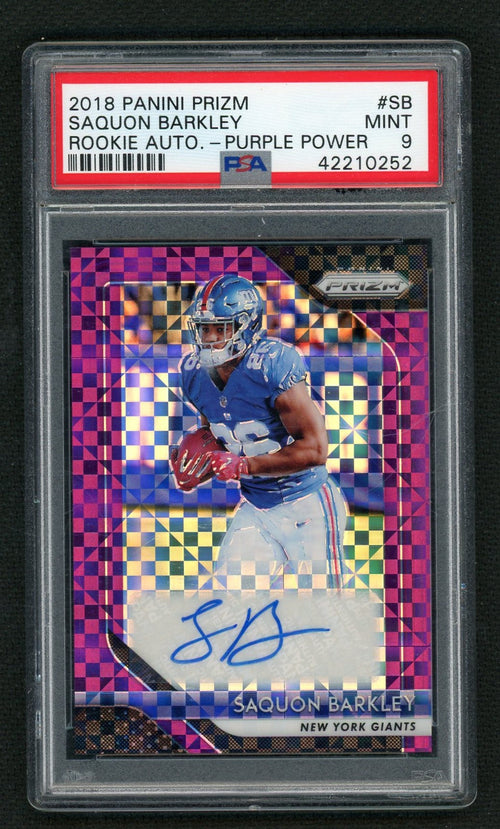 2018 Panini Prizm Rookie Autographs Purple Power Prizm Saquon Barkley #2 /49 PSA 9