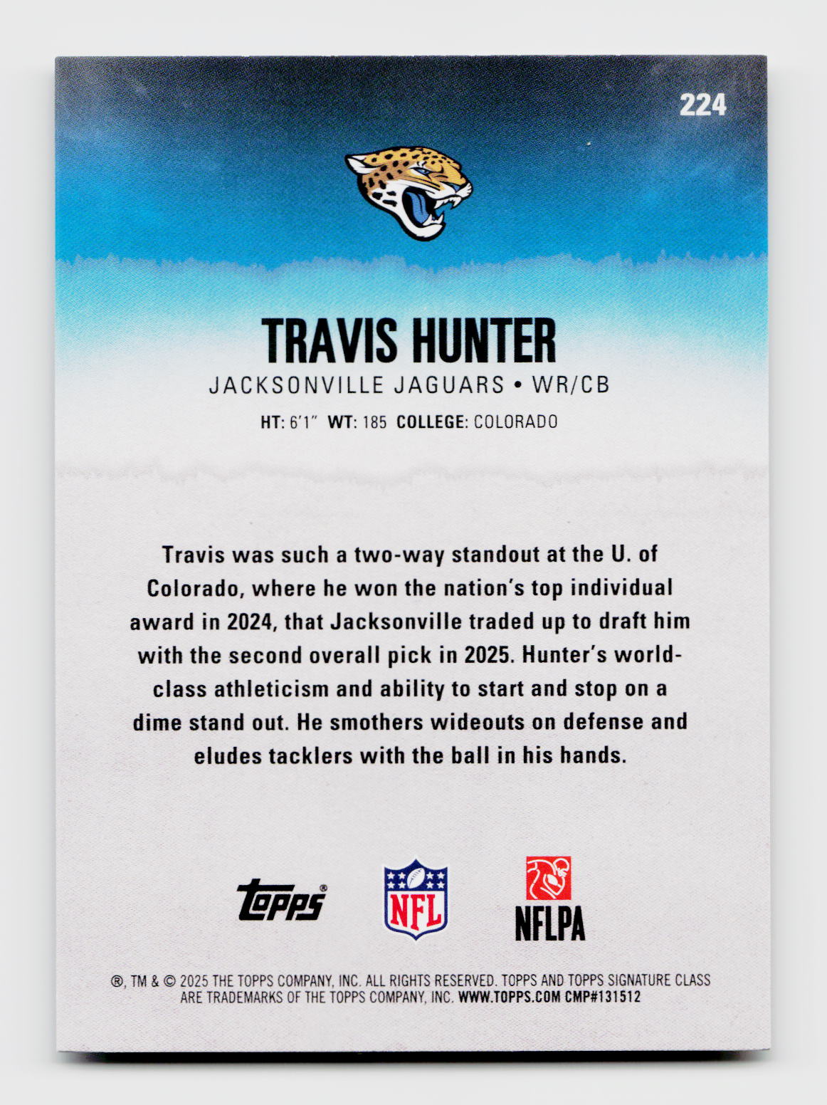 2025 Topps Signature Class #224 Travis Hunter SuperFractor Rookie RC 1/1