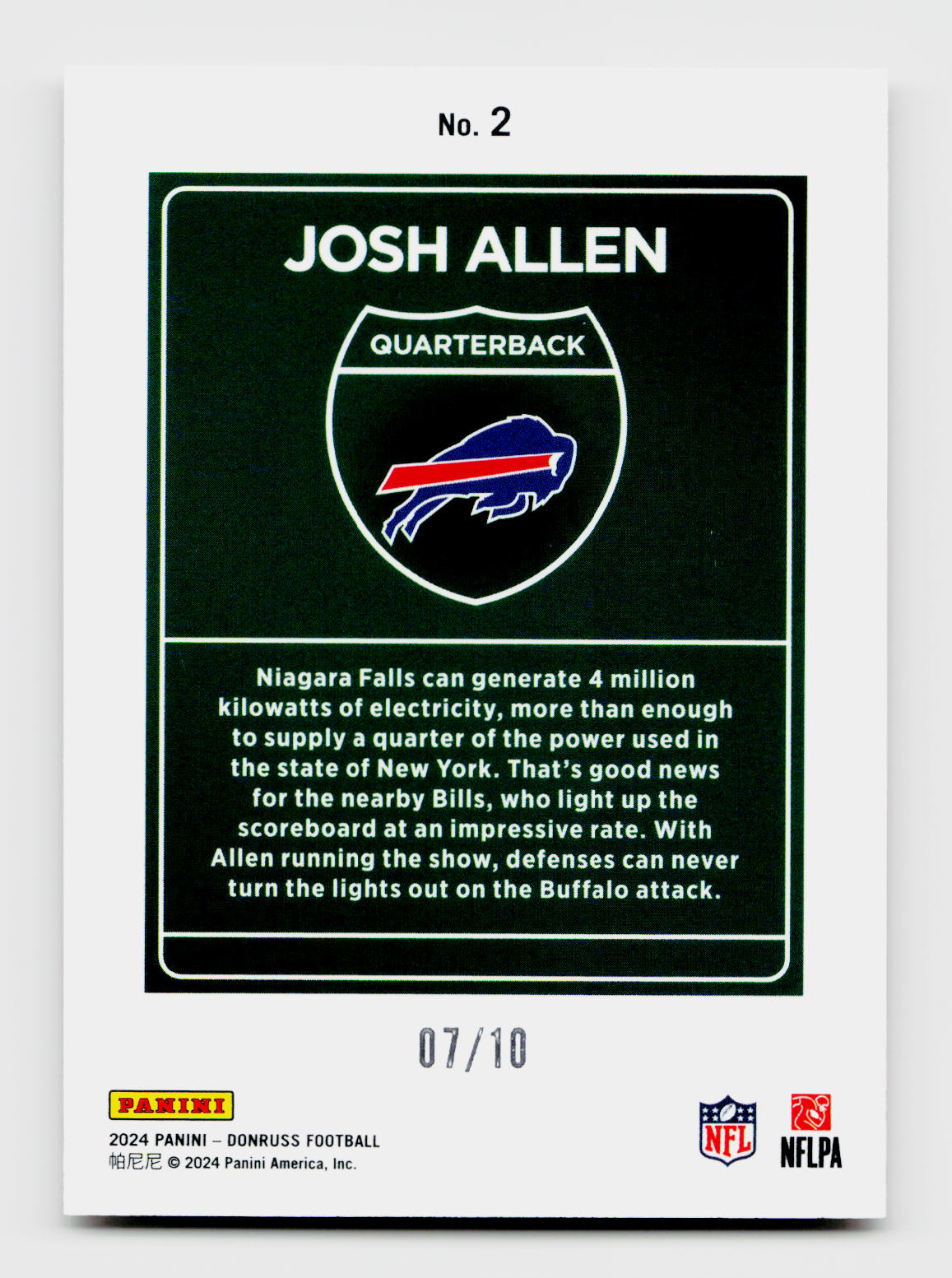 2024 Donruss #2 Josh Allen Gold Downtown SSP /10