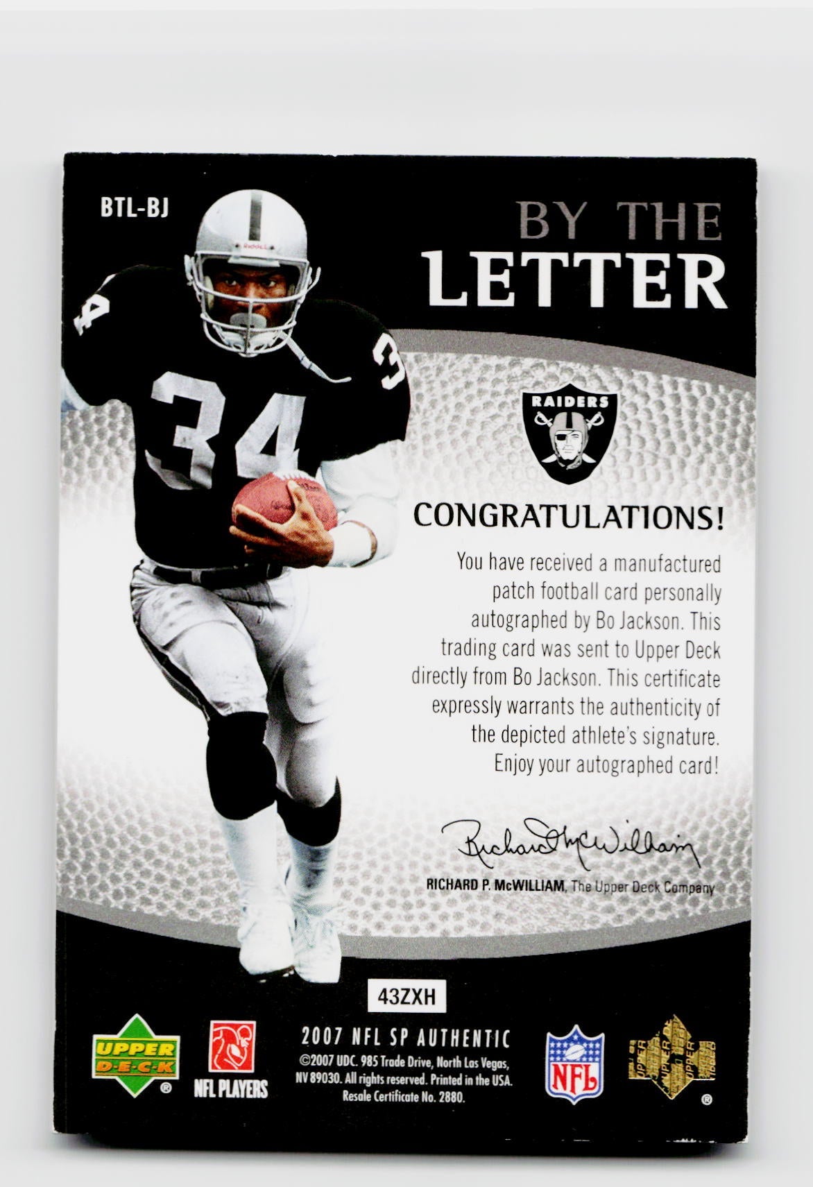 2007 SP Authentic #BTL-BJ Bo Jackson By The Letters SSP Auto K /15