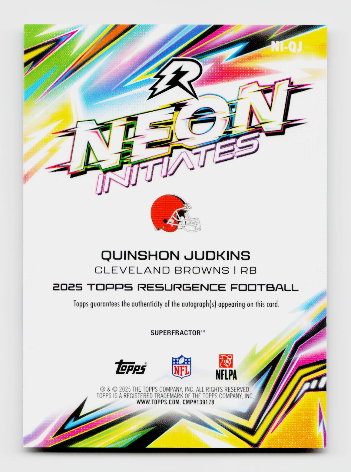 2025 Topps Resurgence Quinshon Judkins Rookie RC Neon Initiates SuperFractor Auto 1/1