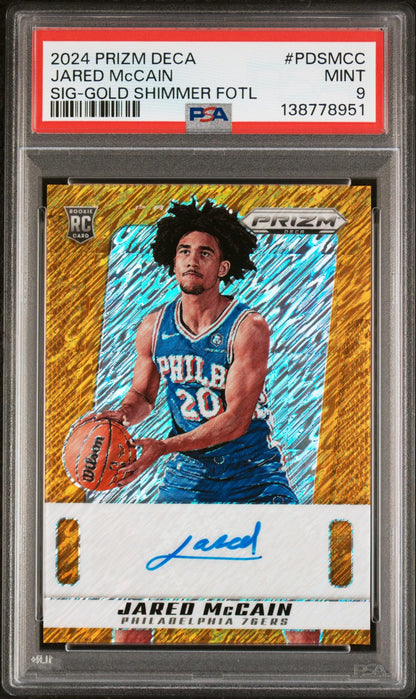2024 Panini Prizm Deca Signatures Gold Shimmer Fotl Jared Mccain #PDSMCC PSA 9