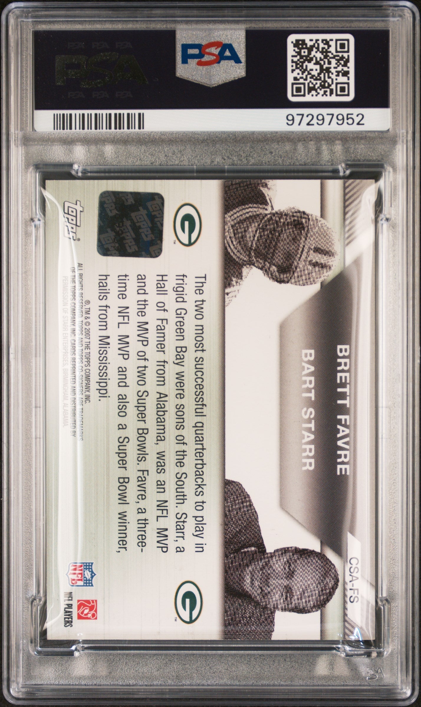 2007 Topps Co-Signers Co-Signers Autographs Bart Starr/Brett Favre #CSAFS PSA 7