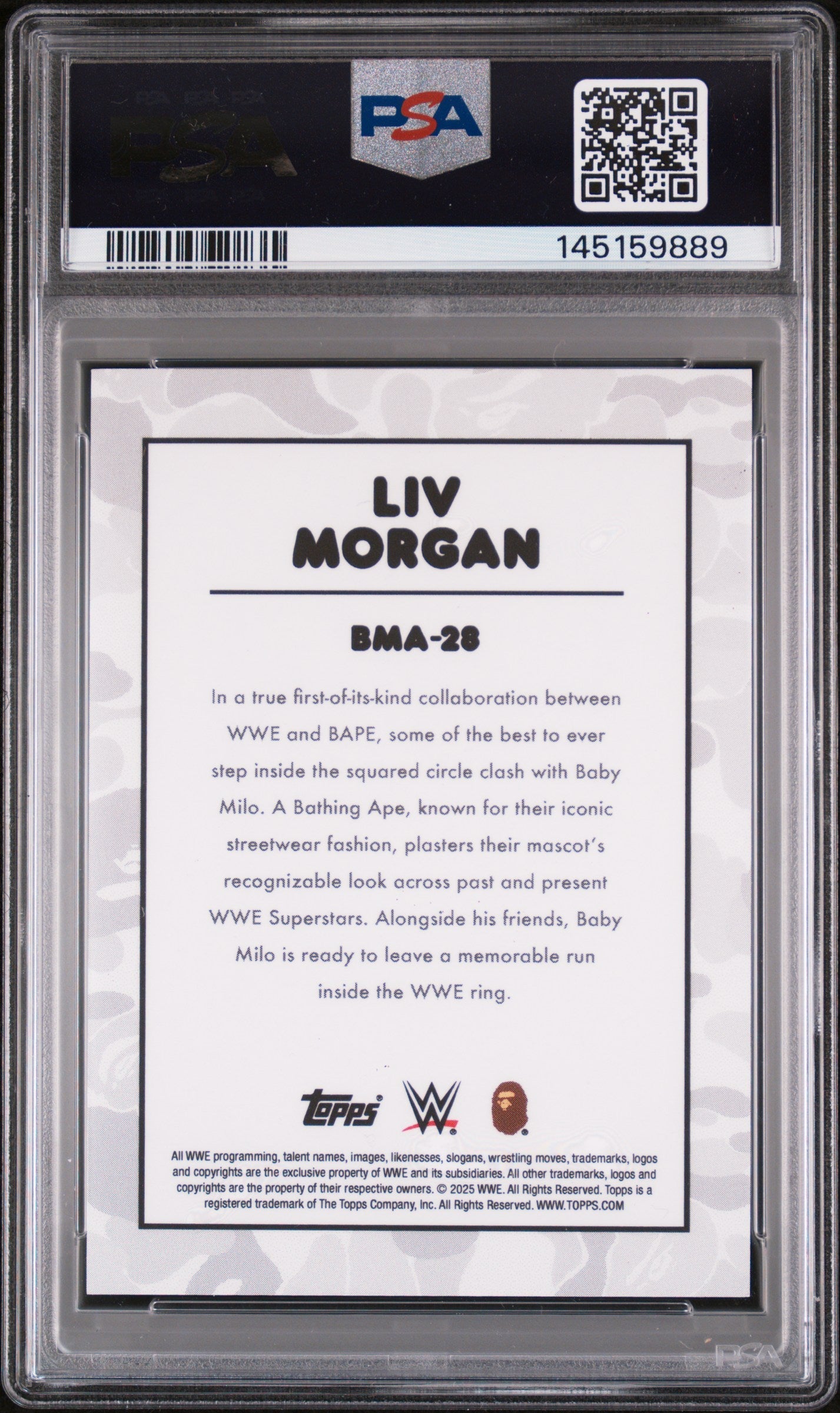 2025 Topps WWE X Bape Baby Milo Avatar Multi Camo Foil Liv Morgan #BMA-28 PSA 10