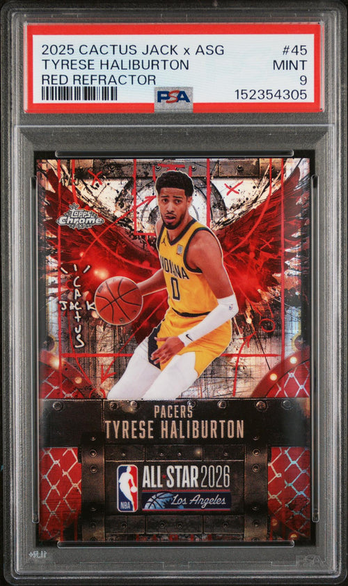 2025 Topps Chrome Cactus Jack X NBA All-Star Game Red Refractor Tyrese Haliburton #45 PSA 9