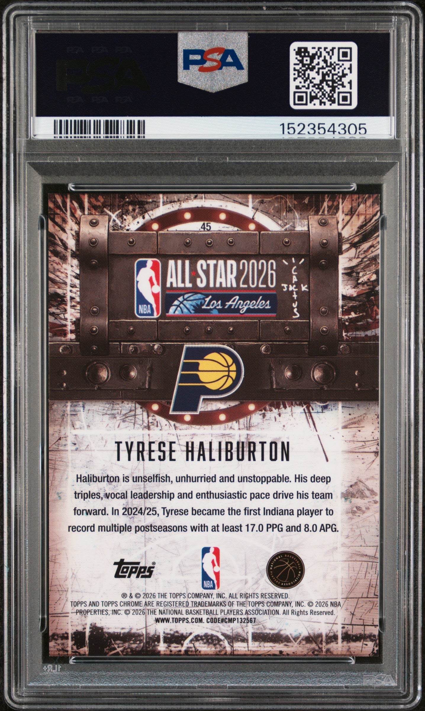 2025 Topps Chrome Cactus Jack X NBA All-Star Game Red Refractor Tyrese Haliburton #45 PSA 9