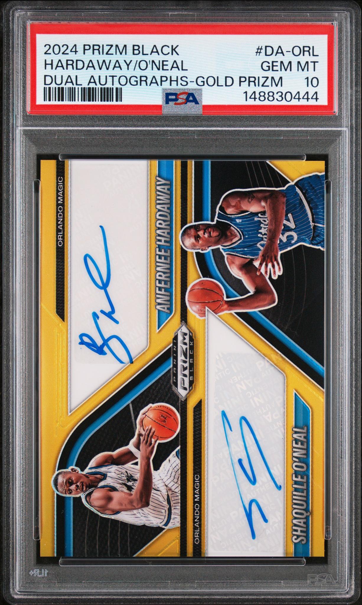 2024 Prizm Black Dual Autographs Gold Anfernee Hardaway/Shaquille O'Neal #15 /10 PSA 10