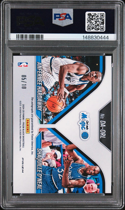 2024 Prizm Black Dual Autographs Gold Anfernee Hardaway/Shaquille O'Neal #15 /10 PSA 10